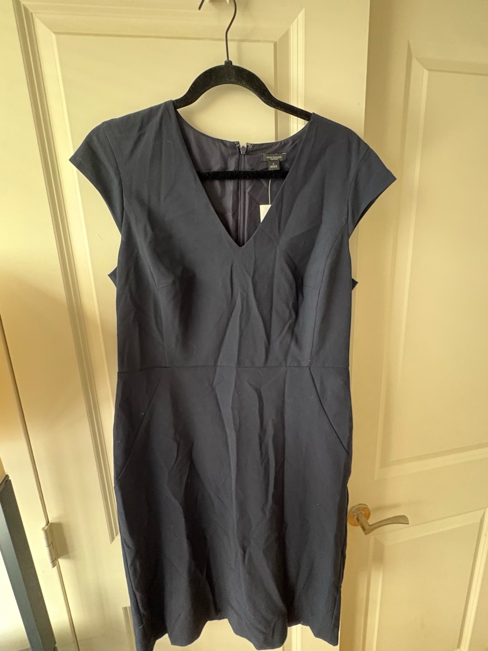 Ann Taylor Navy V-Neck Cap Sleeve Midi Dress